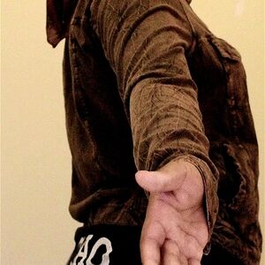 Soft Coffee ☕ Brown Denim Pattern 100% Cotton Button-Down Shirt by Spense Size S